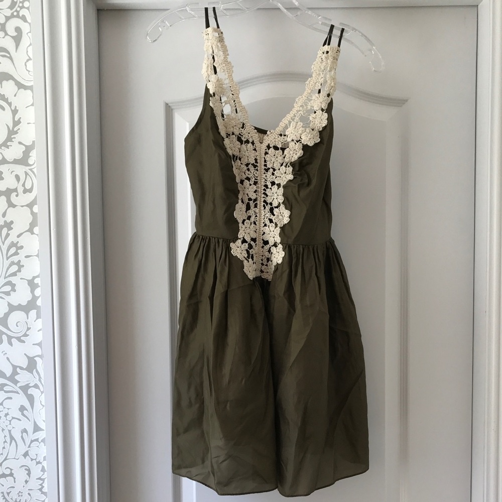 Sunner green silk and cream lace tunic tank