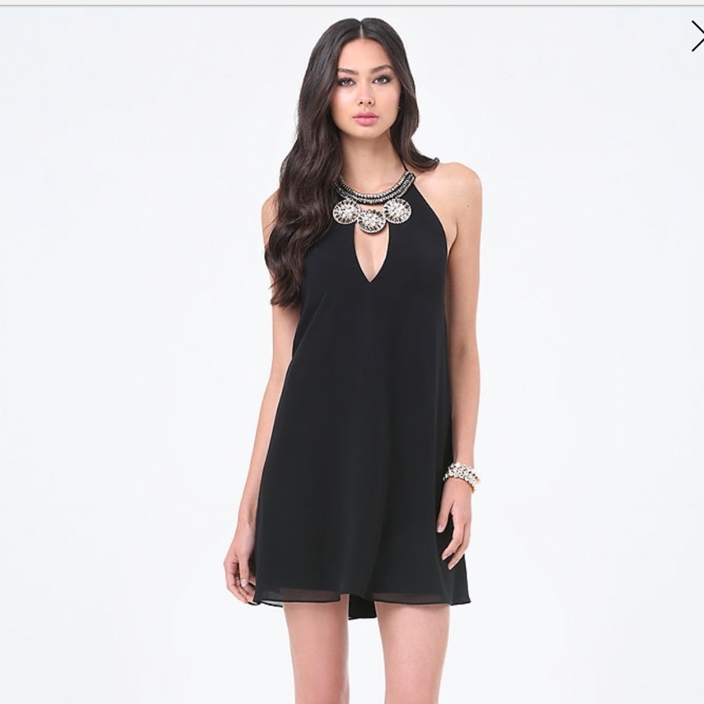 Bebe black jeweled halter dress