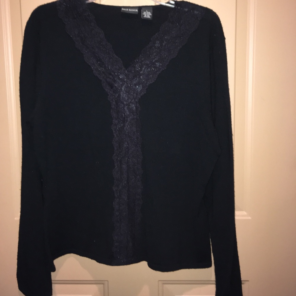 Field Manor Black Wool/Lace Sweater