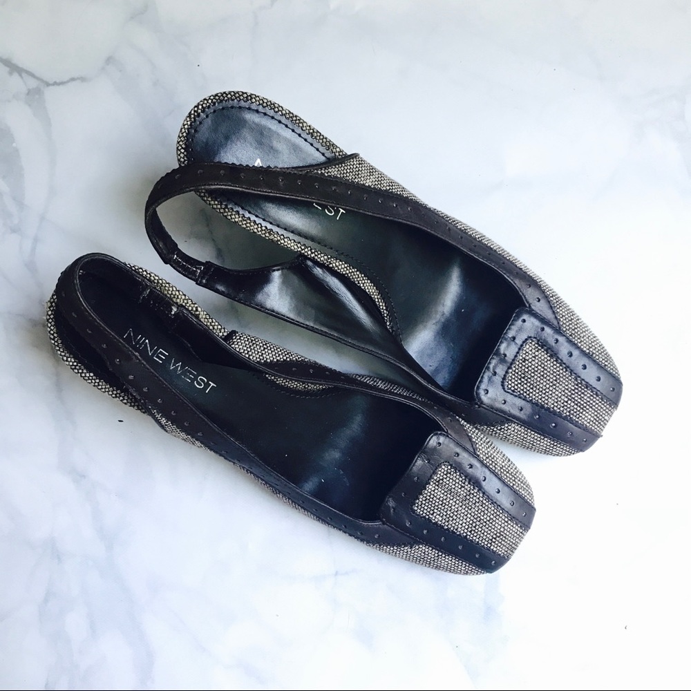 ❤️ Nine West Tweed & Leather Sling backs.