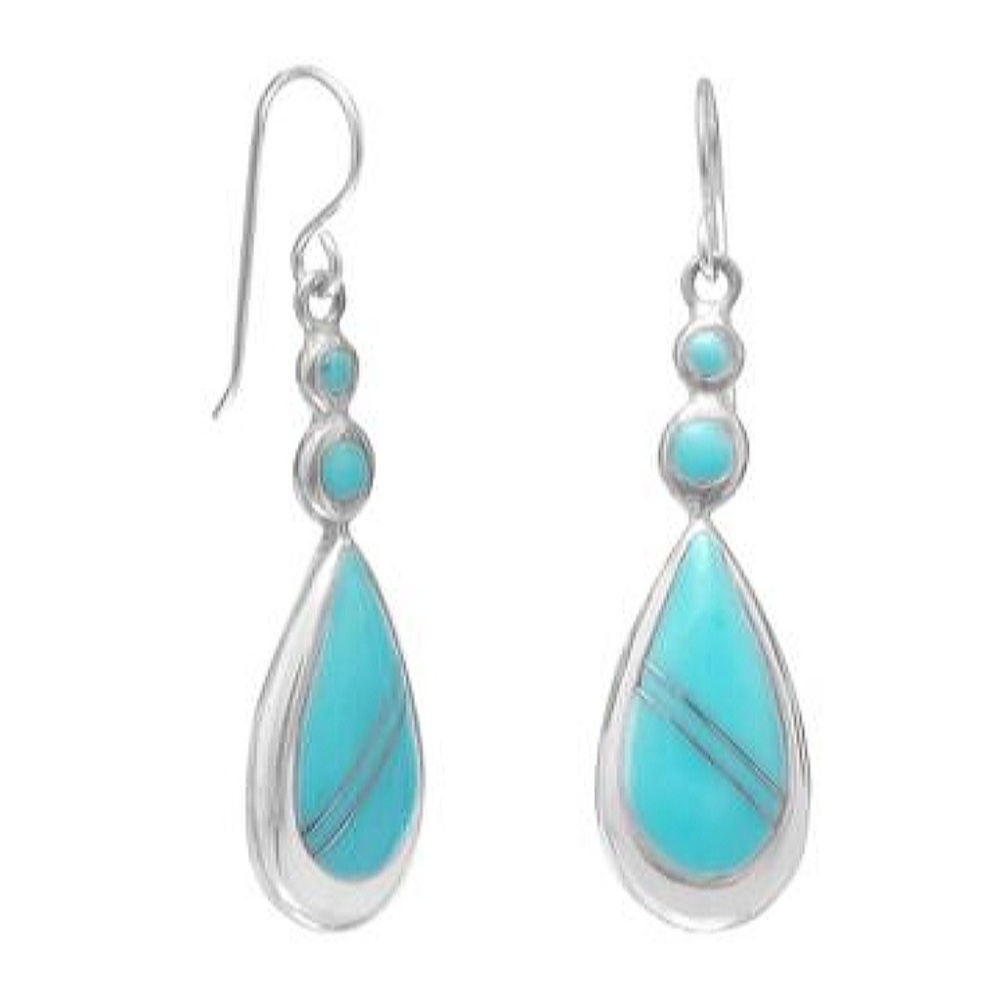 Round Pear Shape Stabilize Turquoise Drop Earrings - image 1
