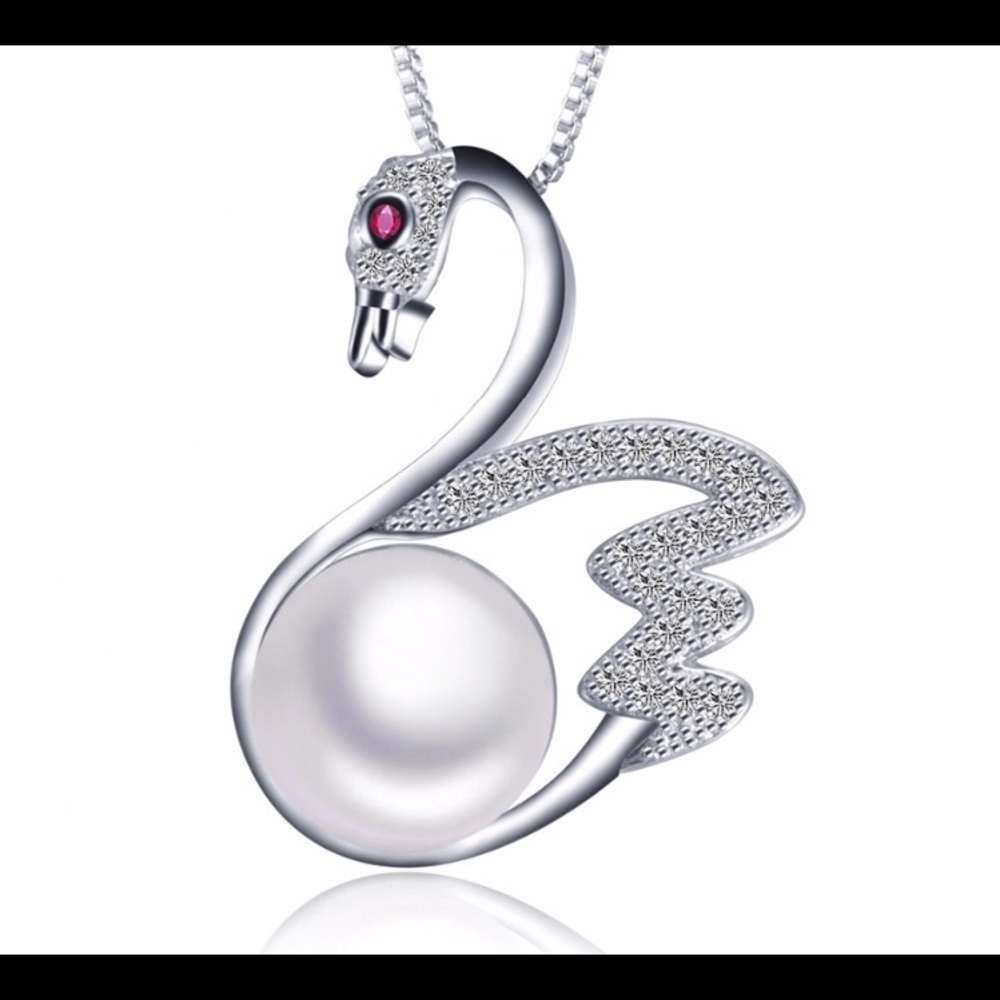 100% freshwater pearl 925 silver swan necklace