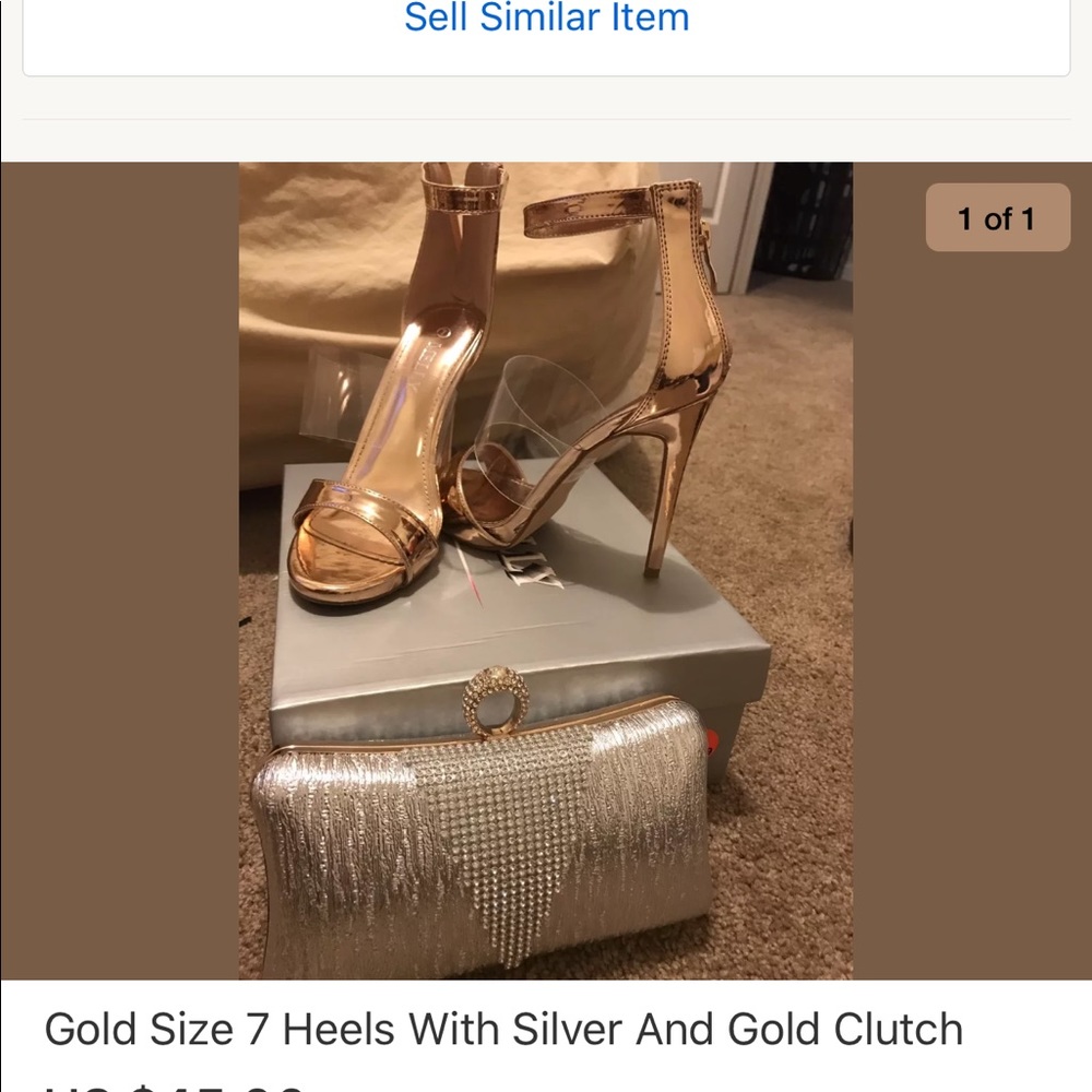 Gold heels and matching clutch