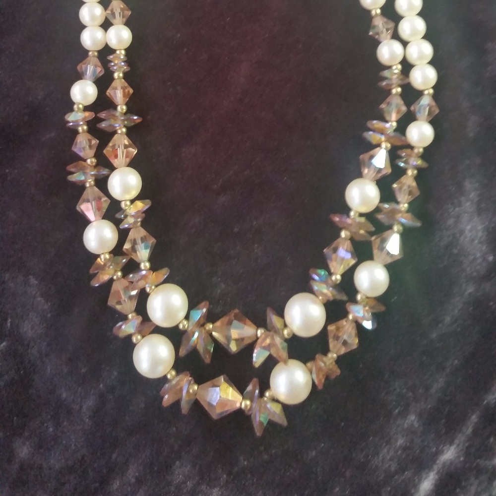 VTG Swarovski Crystal/Pearl Double Strand Necklace