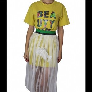 T shirt dress w overlay midi skirt