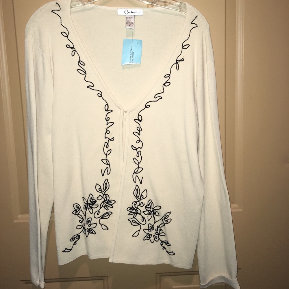 Carducci Cream embroidered Cardigan sweater NWT