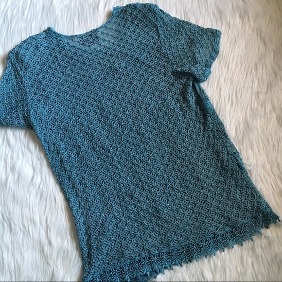 ✨Stella Moda Blue Lace Crochet Blouse - Picture 4 of 5