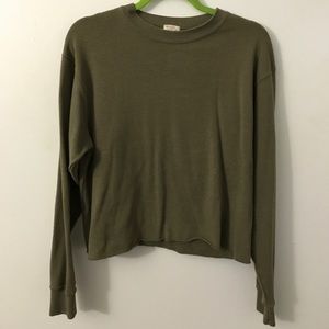 Olive pullover with raw hem