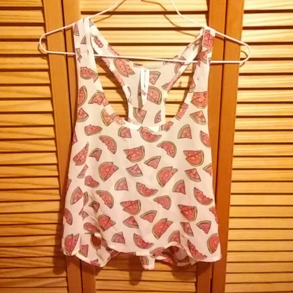 Bethany Mota Sheer Watermelon Crop Tank