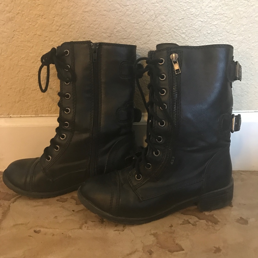 black combat boots.