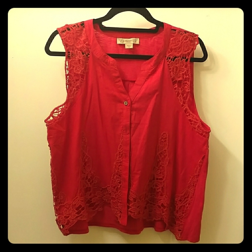 Red vest with crochet details