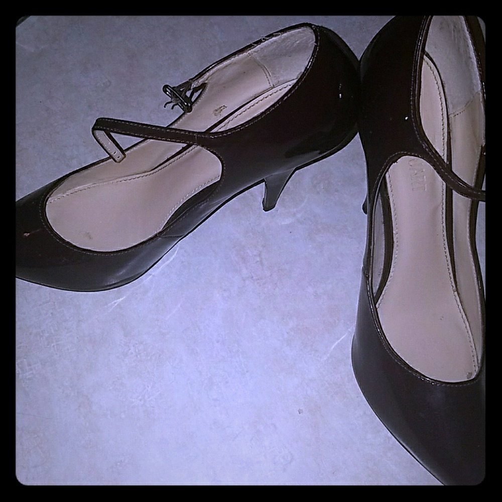 Dark brown ankle strap heels