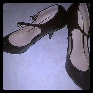 Dark brown ankle strap heels