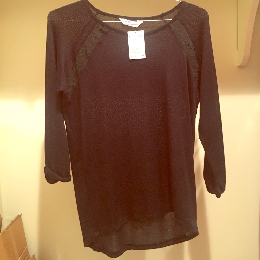 H&M Girls Sheer Black Sweater w/ Lace Detail