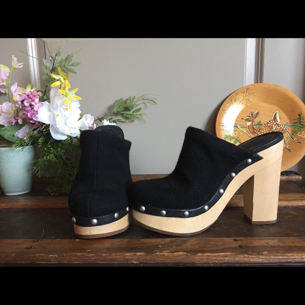 Woolrich Journalist Platform Mule Wooden Clog Heel