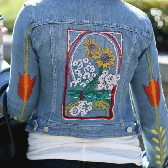 pilcro embroidered denim jacket