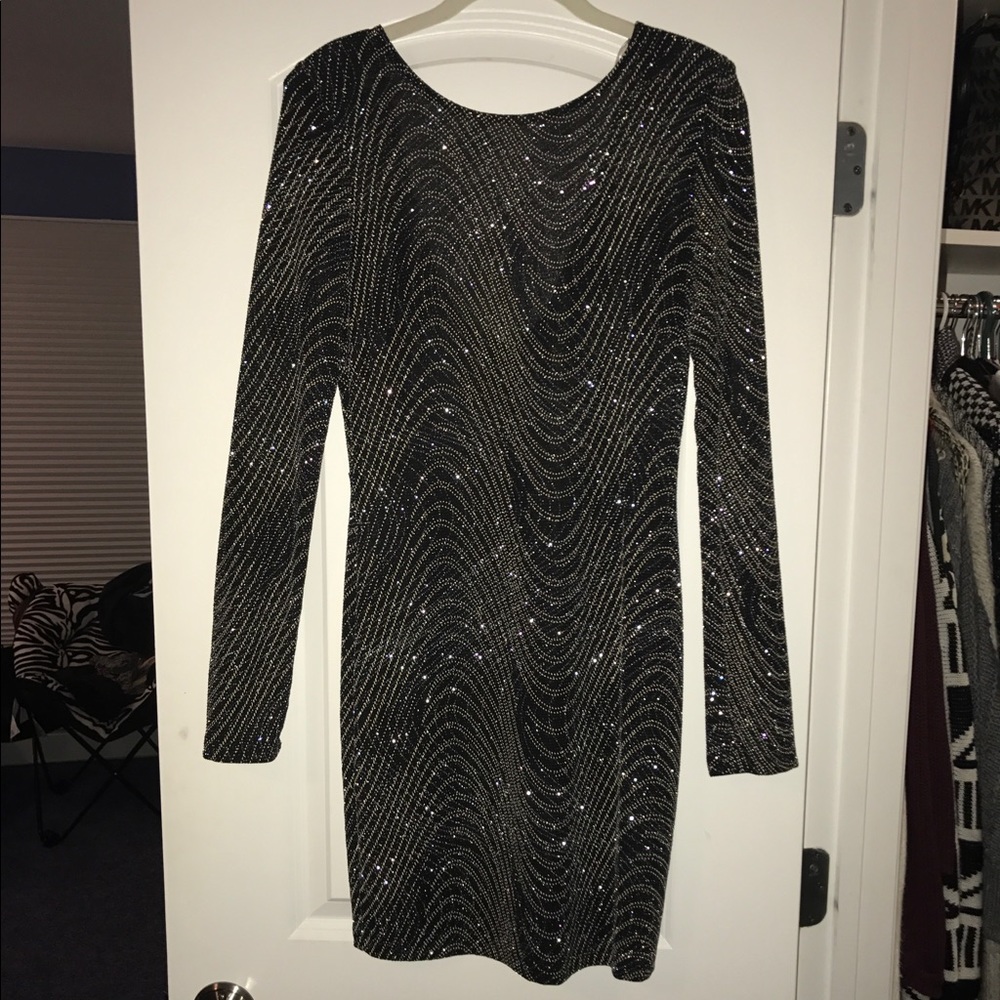 NWOT Black Glitter Long Sleeve Party Dress