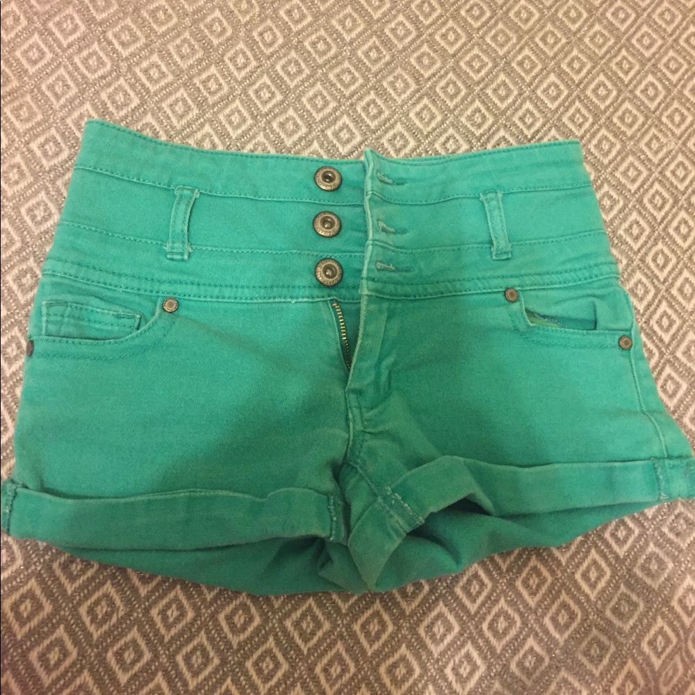 High waisted jean shorts.