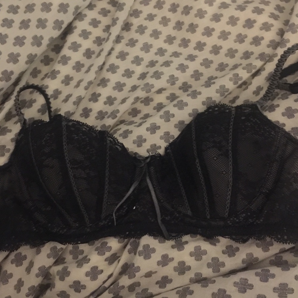 Grey and black lacy balconette bra
