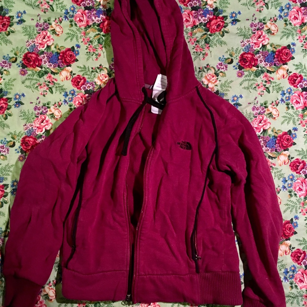 Wine colored north face zip up