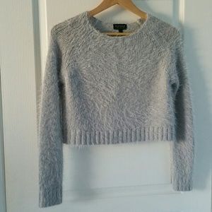 Grey Fuzzy Crop Sweater