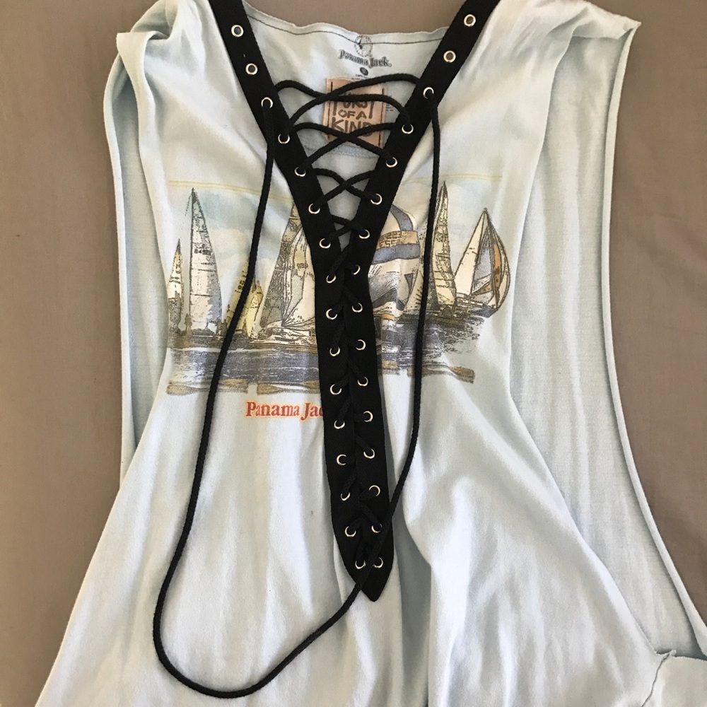 Lace-Up light blue vintage cut T-shirt- LF