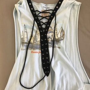 Lace-Up light blue vintage cut T-shirt- LF