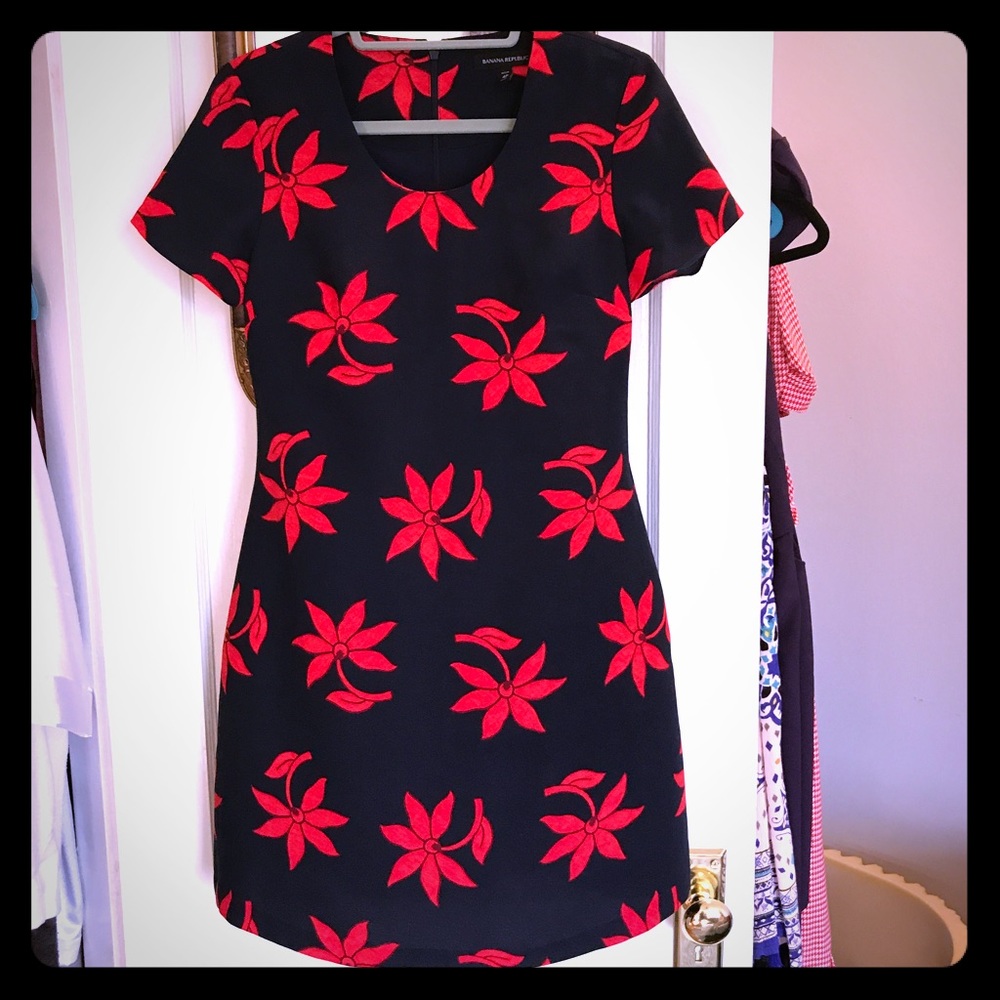 Banana Republic navy & red pattern mini dress