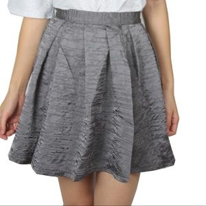High waist metallic grey flare skirt