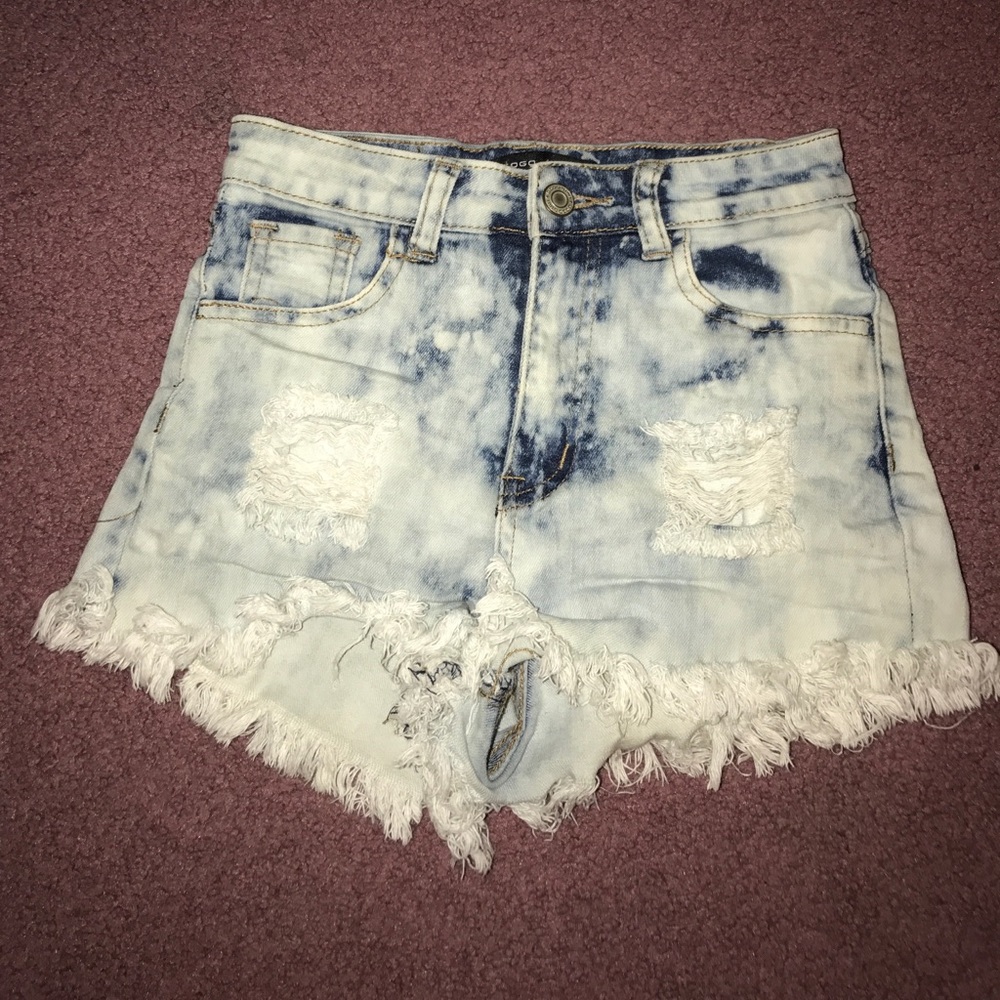 Distressed denim shorts