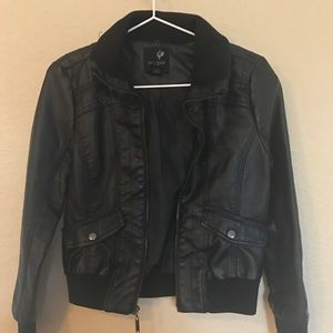 black leather jacket.