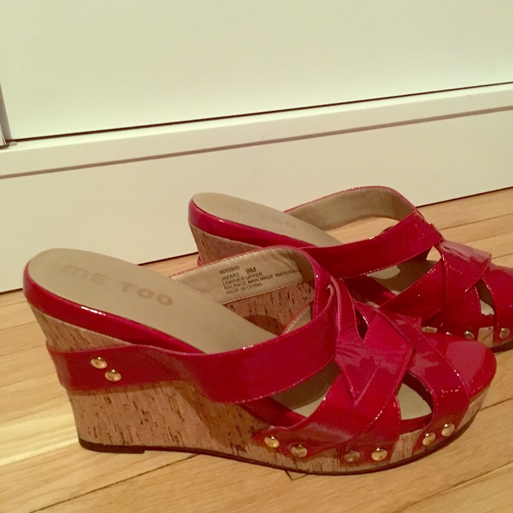 Me too red patent leather wedges