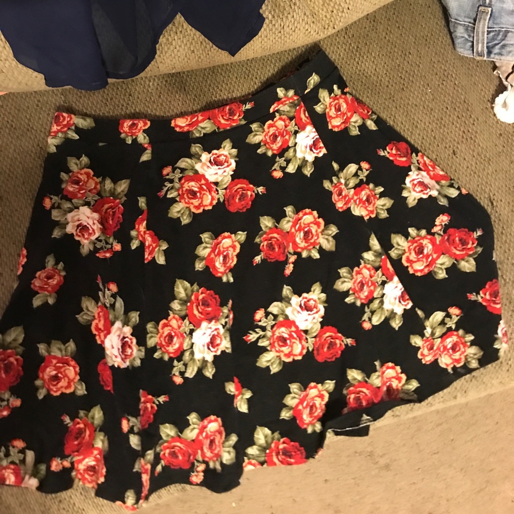 Black Floral Skater Skirt