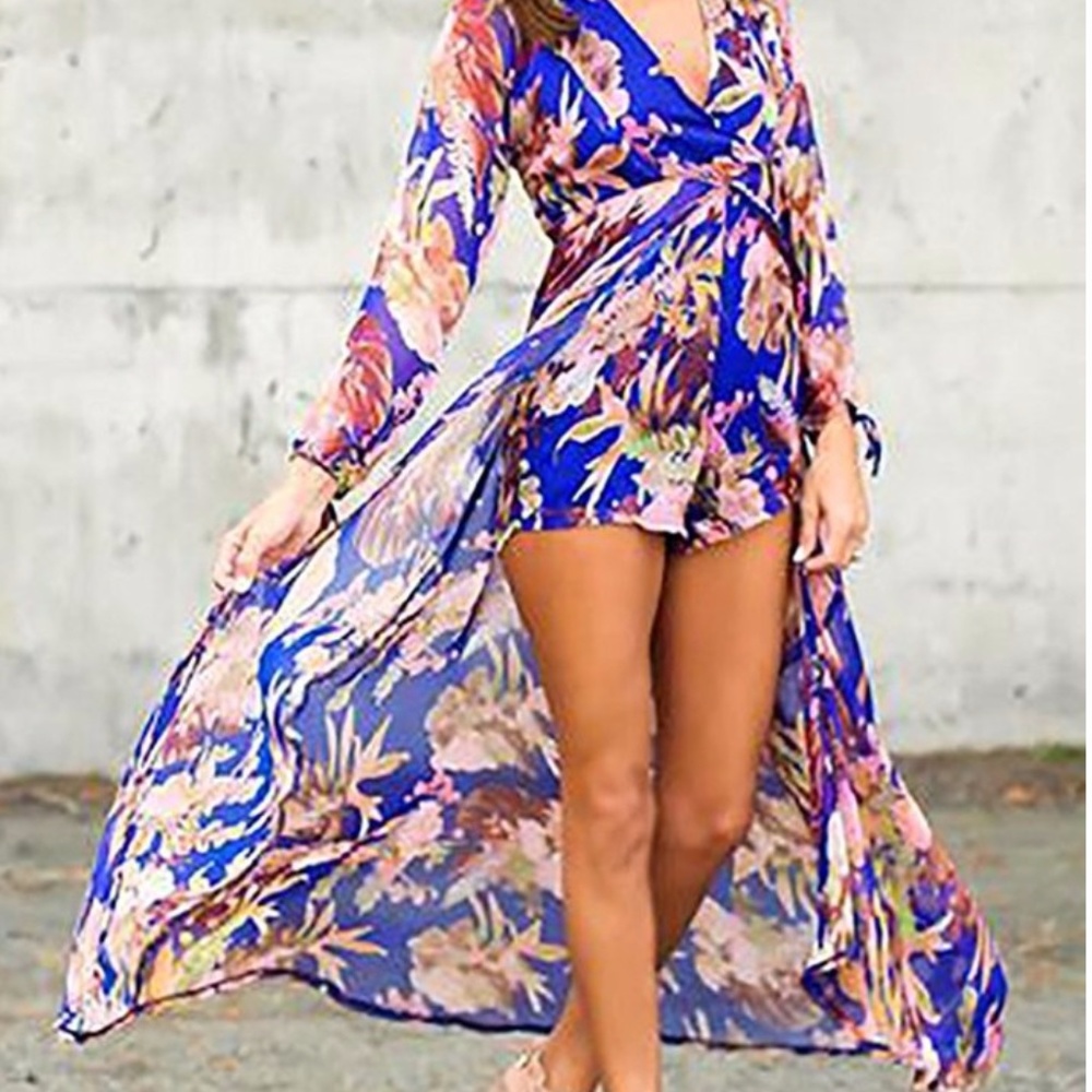 Classy Floral Print Chiffon Romper