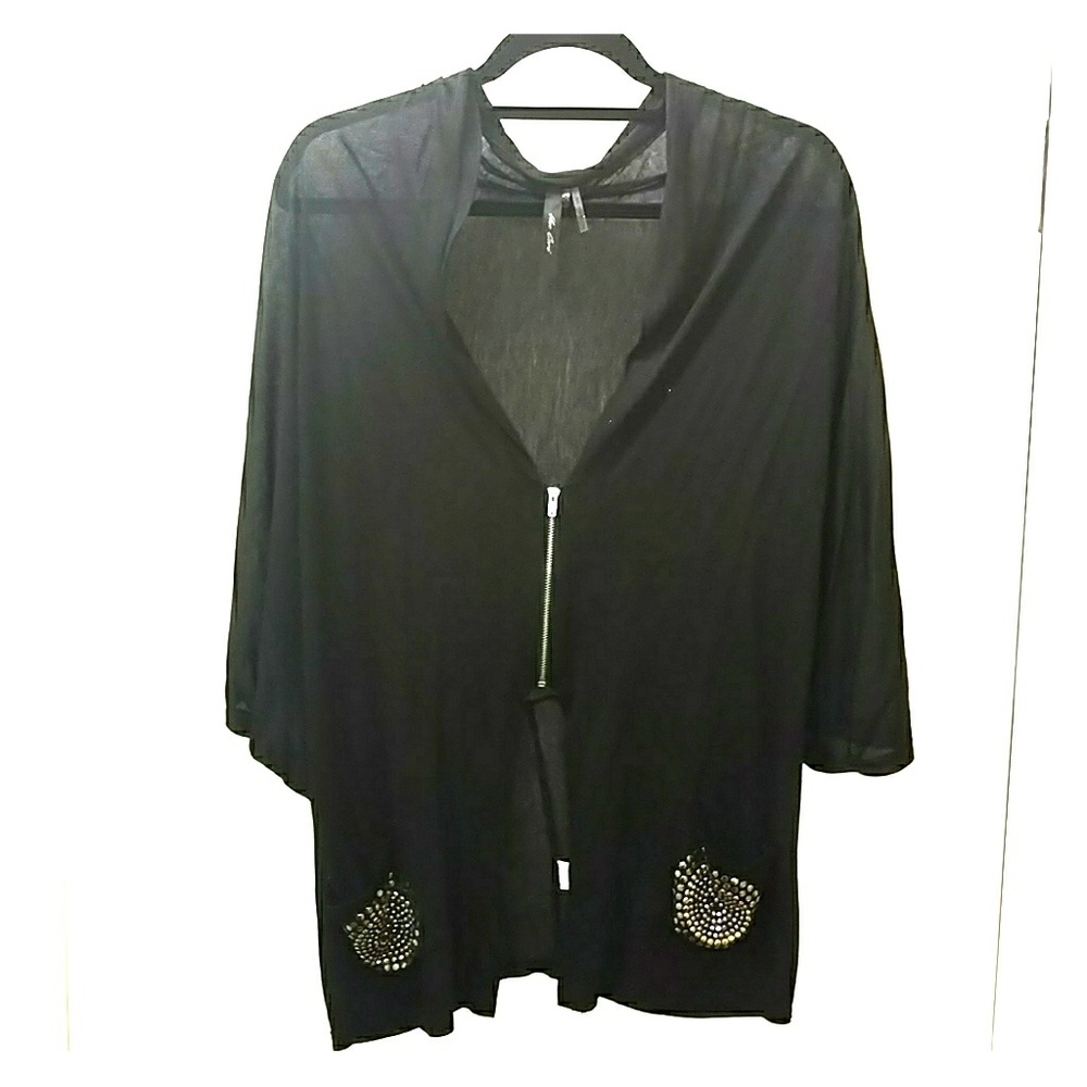 Black shirt with zipper, embellishments