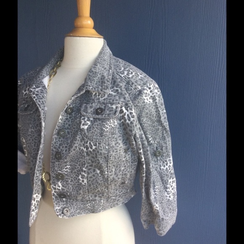 Denim Leopard Crop Jacket