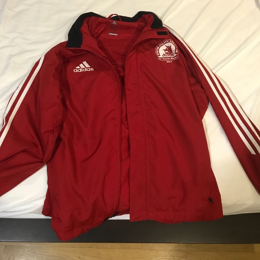 Red adidas Boston Marathon windbreaker