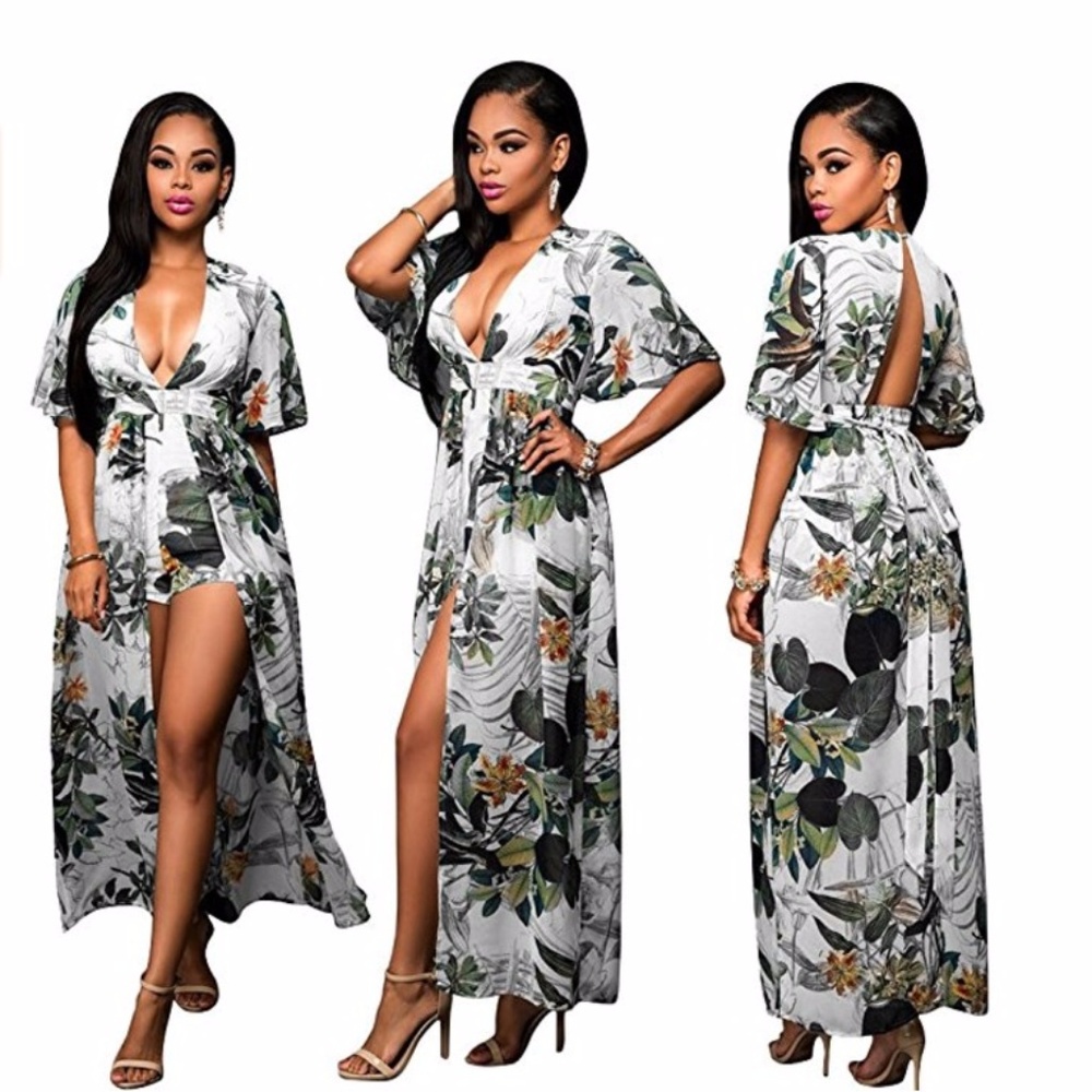 Stunning Floral Chiffon Maxi Dress Overlay Romper
