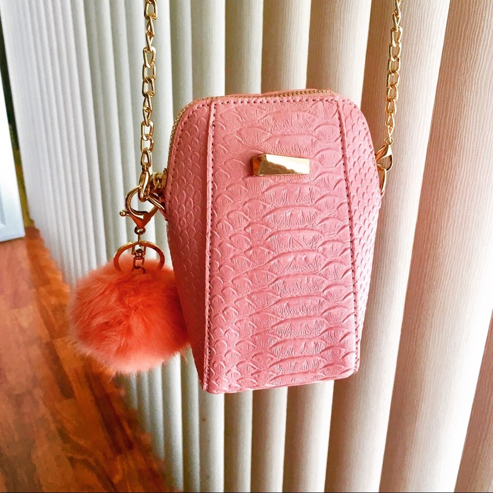 Pink python leather mini cross body bag