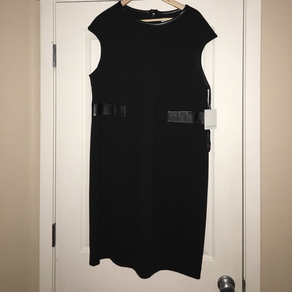 Calvin Klein Black Sheath w/ Vegan Leather 18W NWT