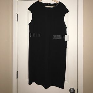 Calvin Klein Black Sheath w/ Vegan Leather 18W NWT