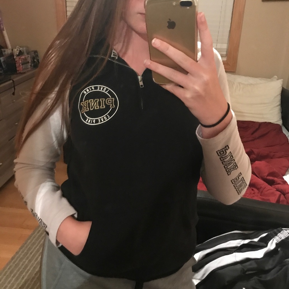 Pink Victoria's Secret Quarter Zip Up Black/Gold
