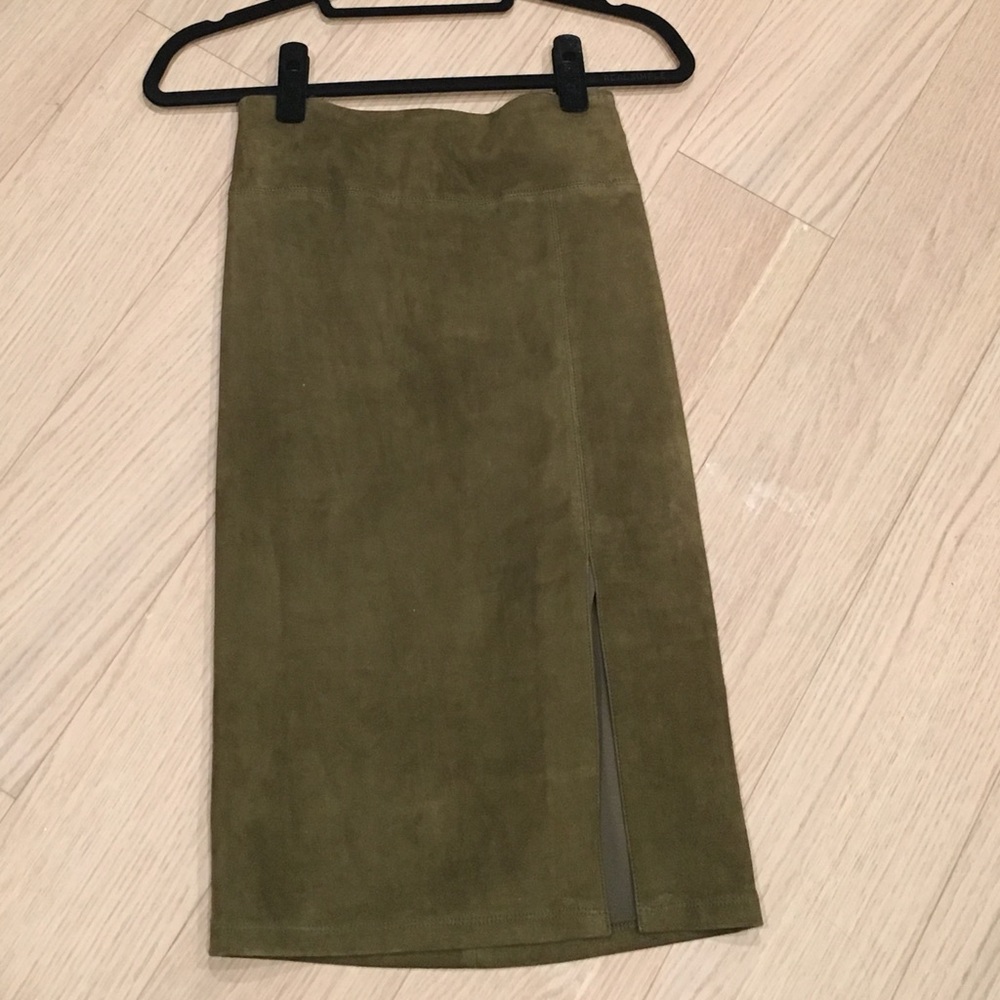 Alice + Olivia Army Green Suede Pencil Skirt