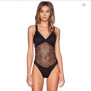 Blue Life Black Lace cut out one piece bathingsuit
