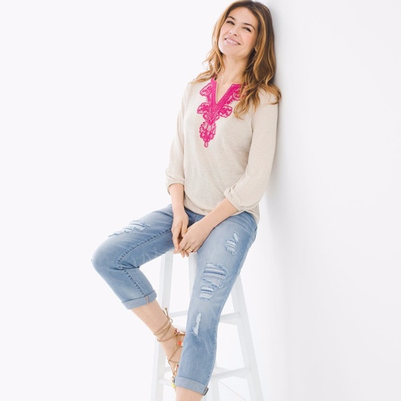 BNWT Chico's Embellished Split-Neck Top - Picture 4 of 4