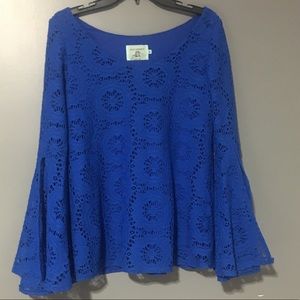Blue floral bell sleeved shirt