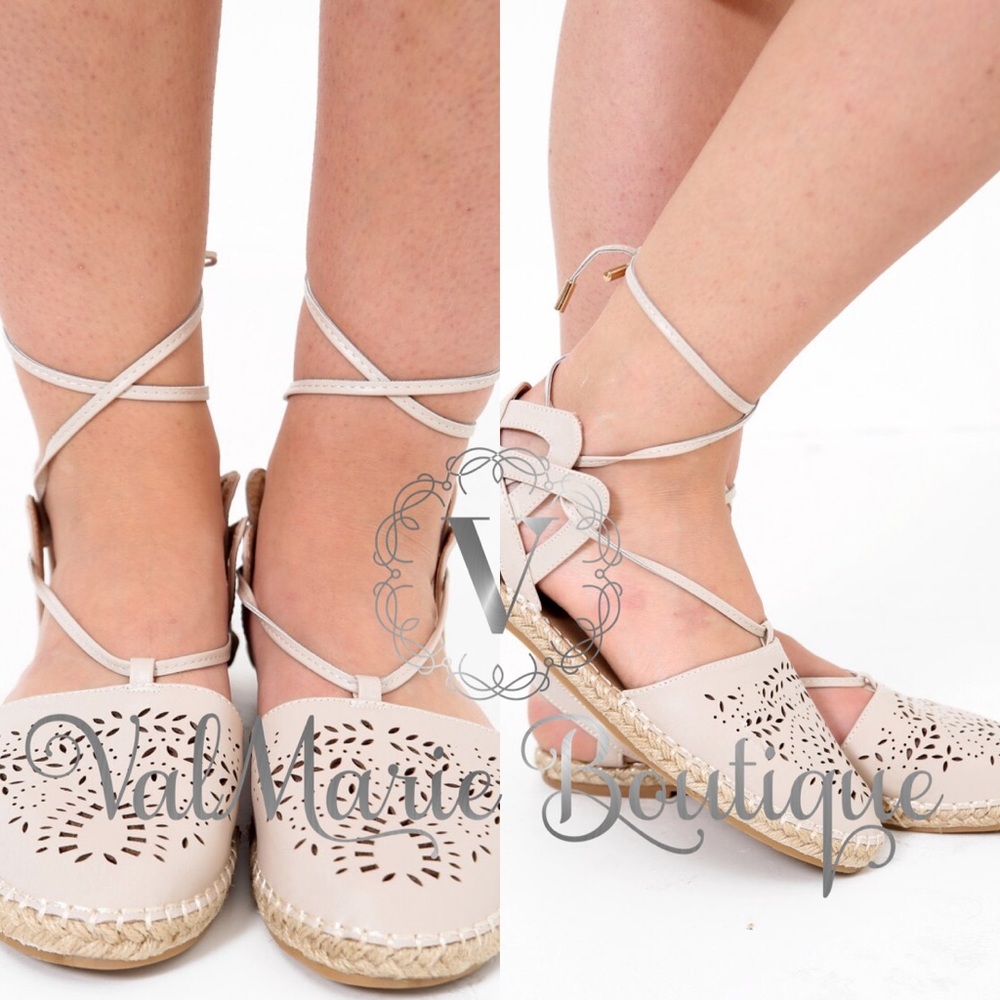 Creamy Taupe Laser Cut Espadrilles - Picture 3 of 4