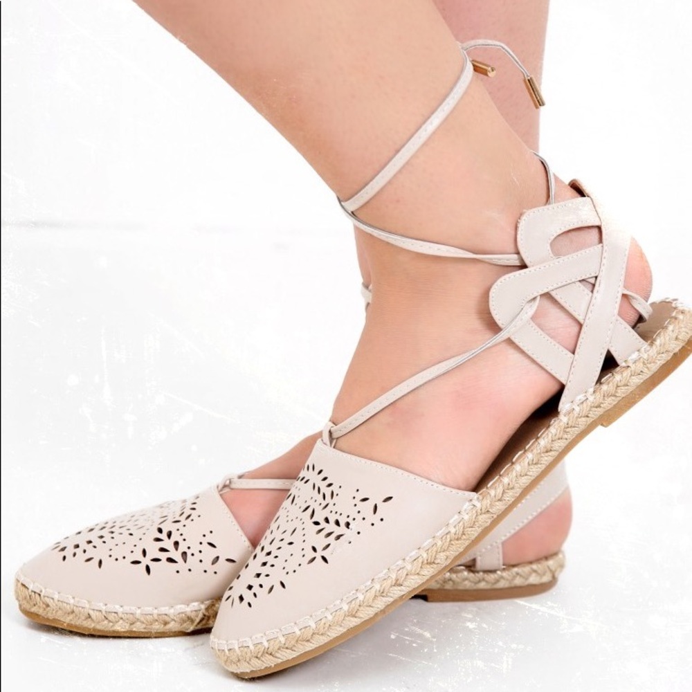 Creamy Taupe Laser Cut Espadrilles - Picture 2 of 4