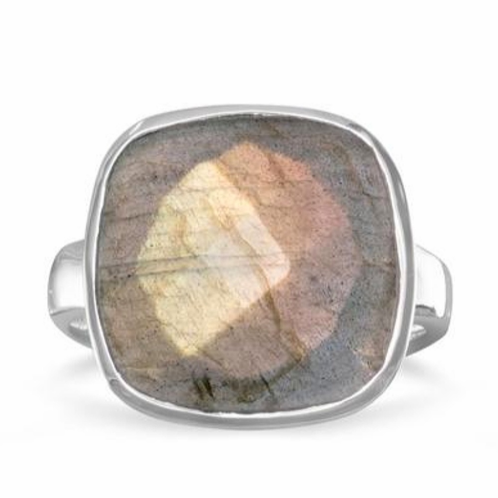 CHECKERBOARD CUT LABRADORITE STERLING SILVER RING