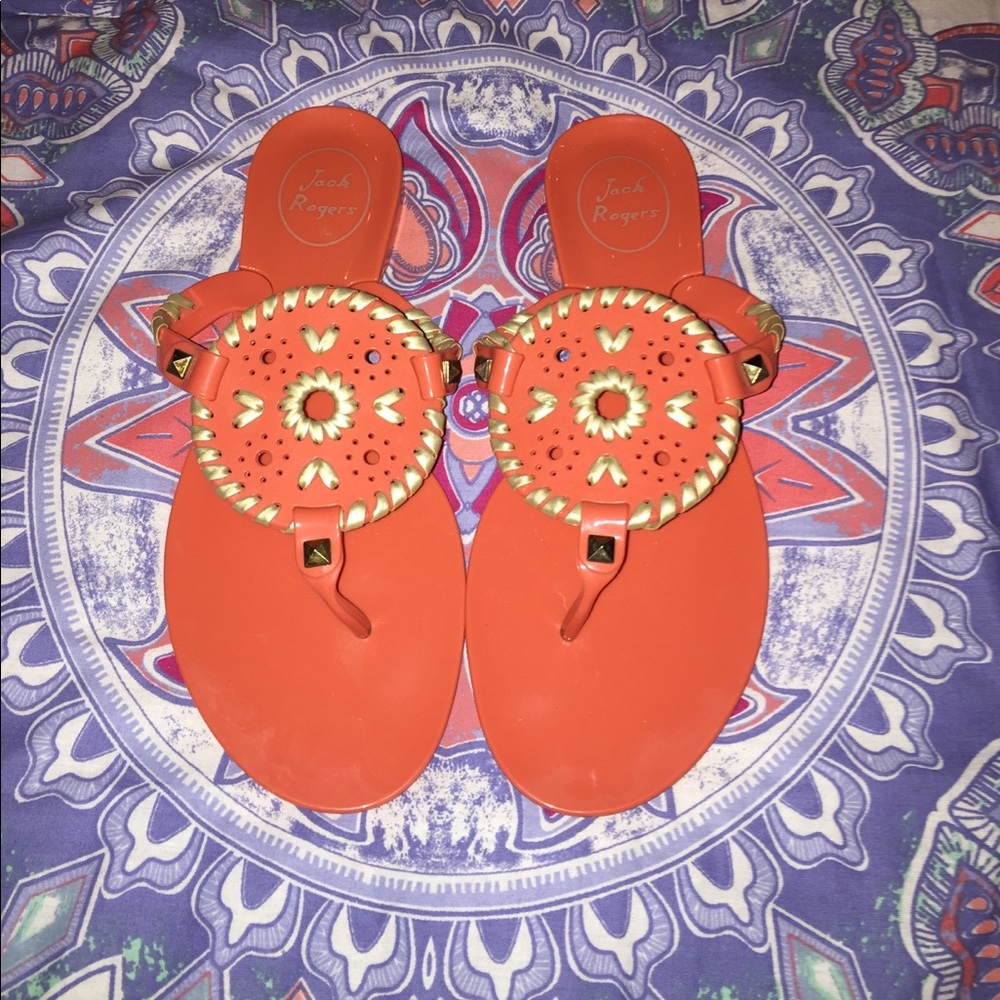 Jack Rogers Georgica Jelly Sandals - Coral/Gold